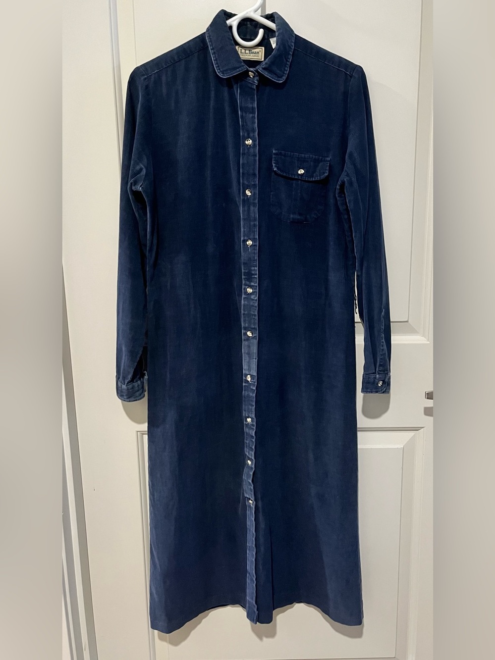 Vintage 90s L.L. Bean Women's Navy Long-Sleeve Button-Front Corduroy Dress